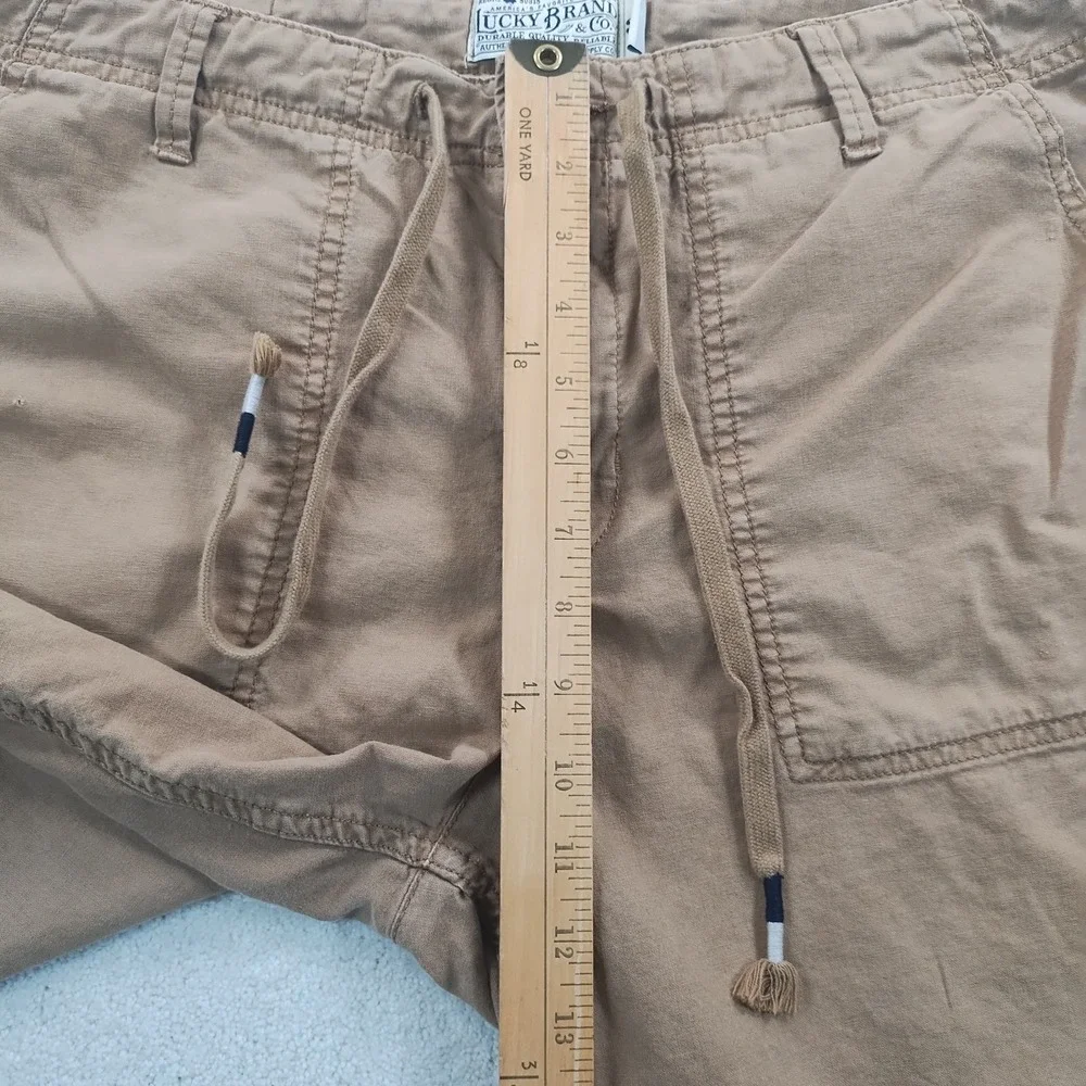Lucky Brand Linen Shorts Men's 33 Khaki Drawstring Relaxed Safari Summer Beach